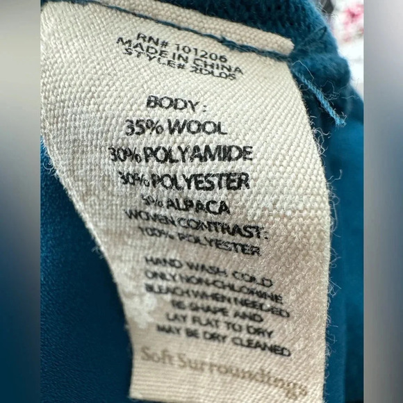 Soft surroundings M mixed media sweater tunic top in teal, wool blend - Picture 9 of 11